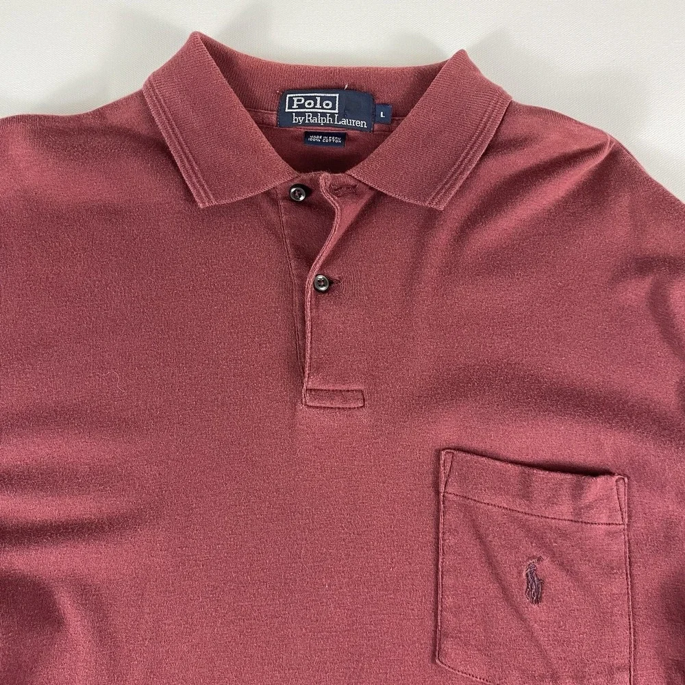 Vintage Ralph Lauren Polo Shirt Mens Large Cotton Long Sleeve Burgundy Pony